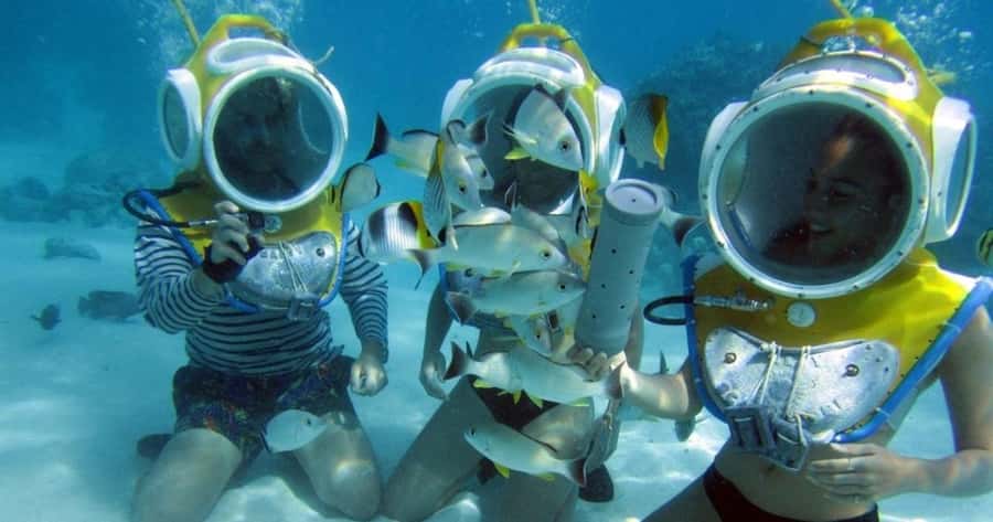 Moorea: Aquablue Helmet Underwater Walking Experience - Walking the lagoon floor in a breathing helmet