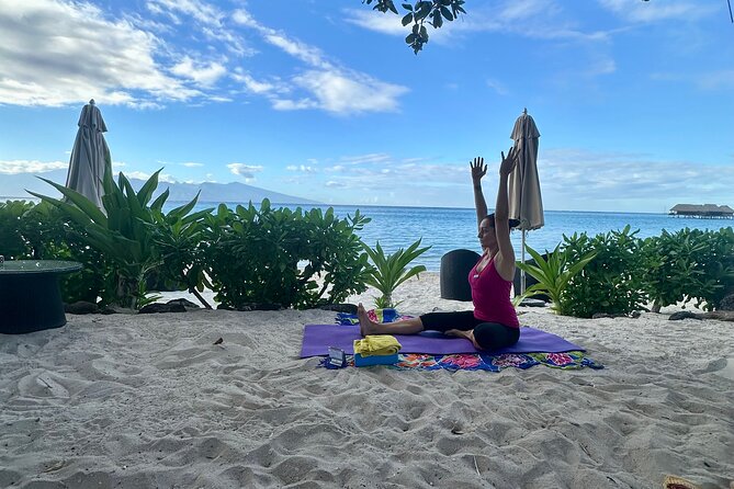 Yoga at sunrise at Sofitel Moorea, overlooking Tahiti - Sand, water, wind, and birdsong